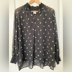 CAbi Black Floral Embroidered Sheer Blouse Size S Style 5338